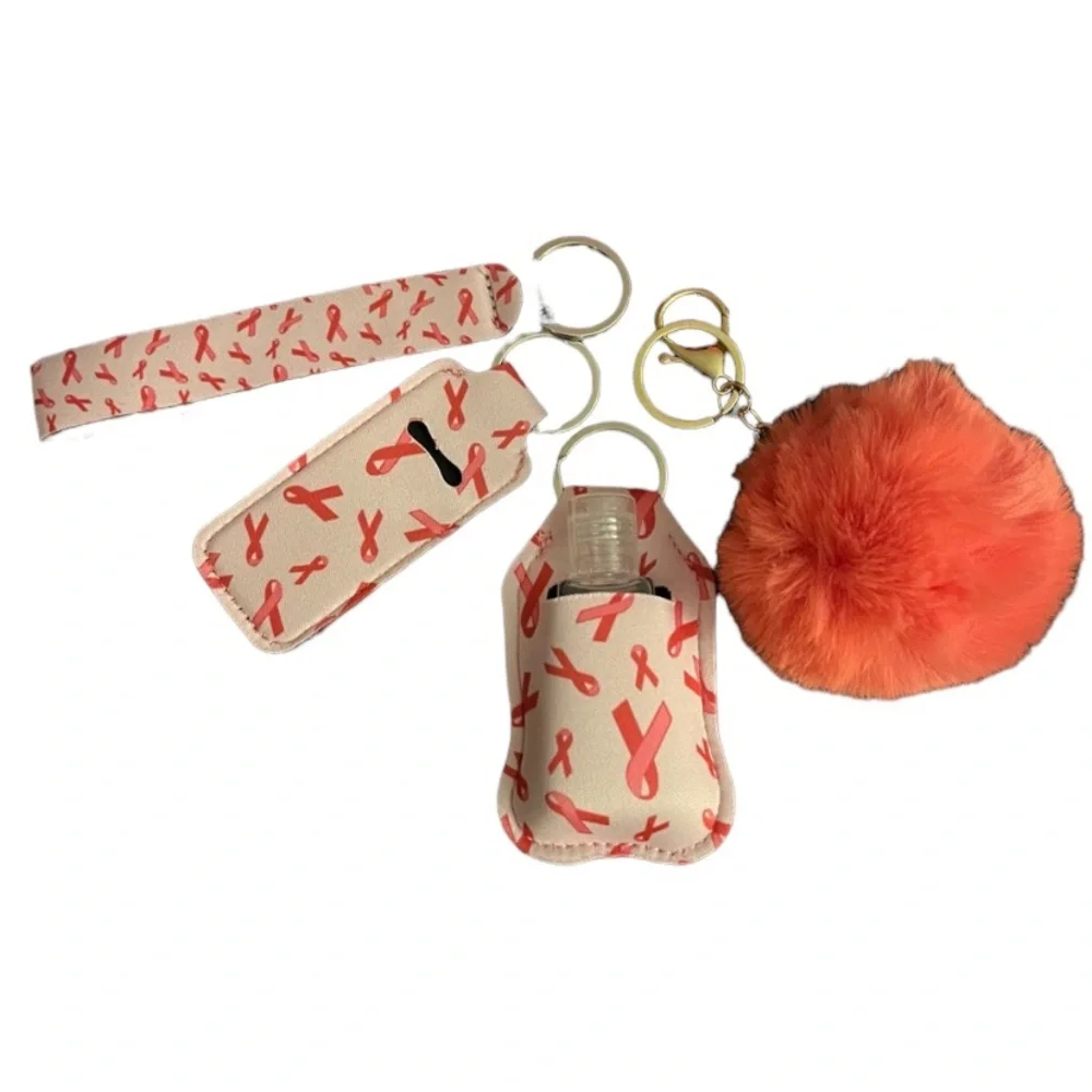 4 Pc Breast Cancer Ribbon Keychain Set - Picture 1 of 2